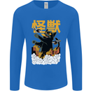 Catzilla Funny Cat Monster Parody Mens Long Sleeve T-Shirt Royal Blue