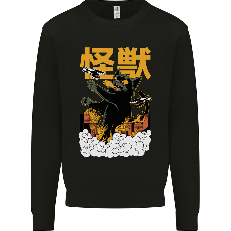 Catzilla Funny Cat Monster Parody Mens Sweatshirt Jumper Black