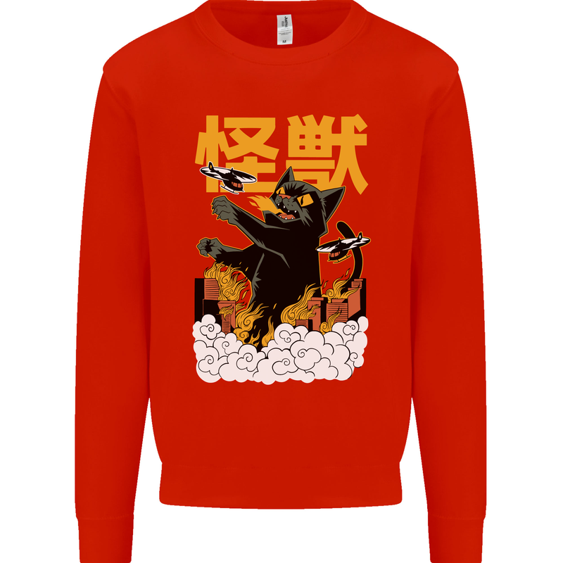 Catzilla Funny Cat Monster Parody Mens Sweatshirt Jumper Bright Red