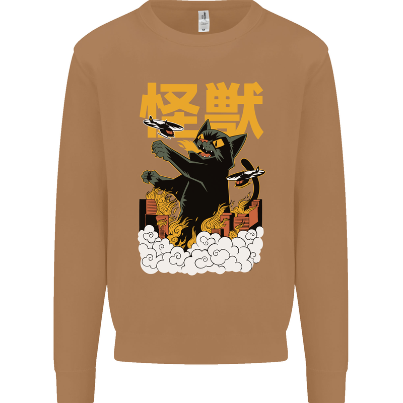 Catzilla Funny Cat Monster Parody Mens Sweatshirt Jumper Caramel Latte