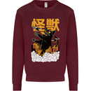 Catzilla Funny Cat Monster Parody Mens Sweatshirt Jumper Maroon