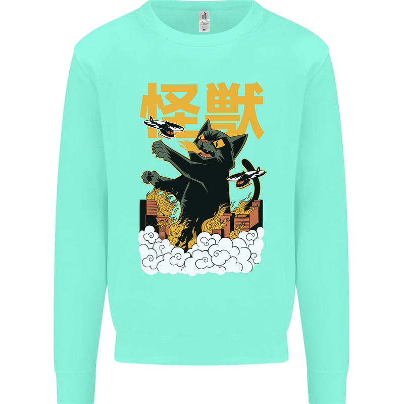 Catzilla Funny Cat Monster Parody Mens Sweatshirt Jumper Peppermint
