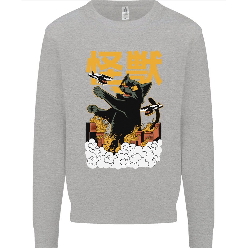 Catzilla Funny Cat Monster Parody Mens Sweatshirt Jumper Sports Grey