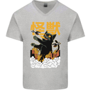 Catzilla Funny Cat Monster Parody Mens V-Neck Cotton T-Shirt Sports Grey