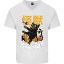 Catzilla Funny Cat Monster Parody Mens V-Neck Cotton T-Shirt White