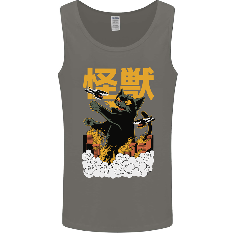 Catzilla Funny Cat Monster Parody Mens Vest Tank Top Charcoal