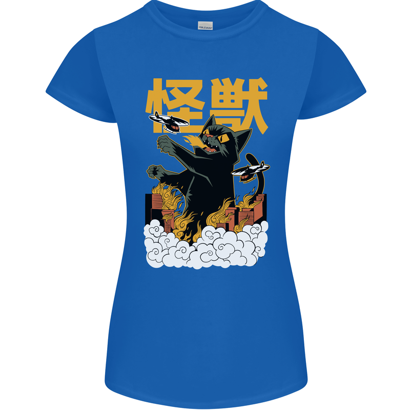 Catzilla Funny Cat Monster Parody Womens Petite Cut T-Shirt Royal Blue