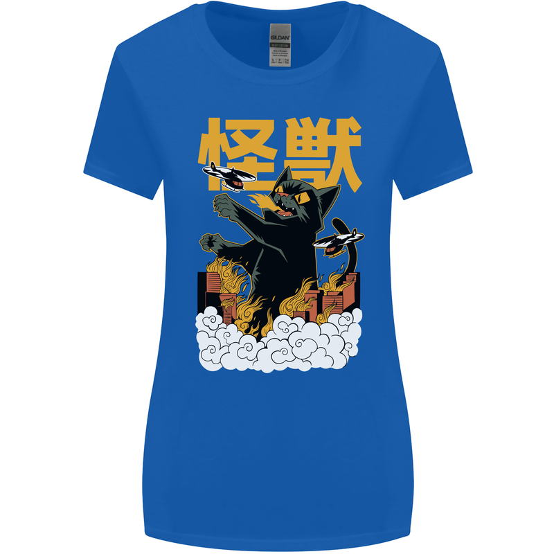Catzilla Funny Cat Monster Parody Womens Wider Cut T-Shirt Royal Blue