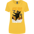 Catzilla Funny Cat Monster Parody Womens Wider Cut T-Shirt Yellow