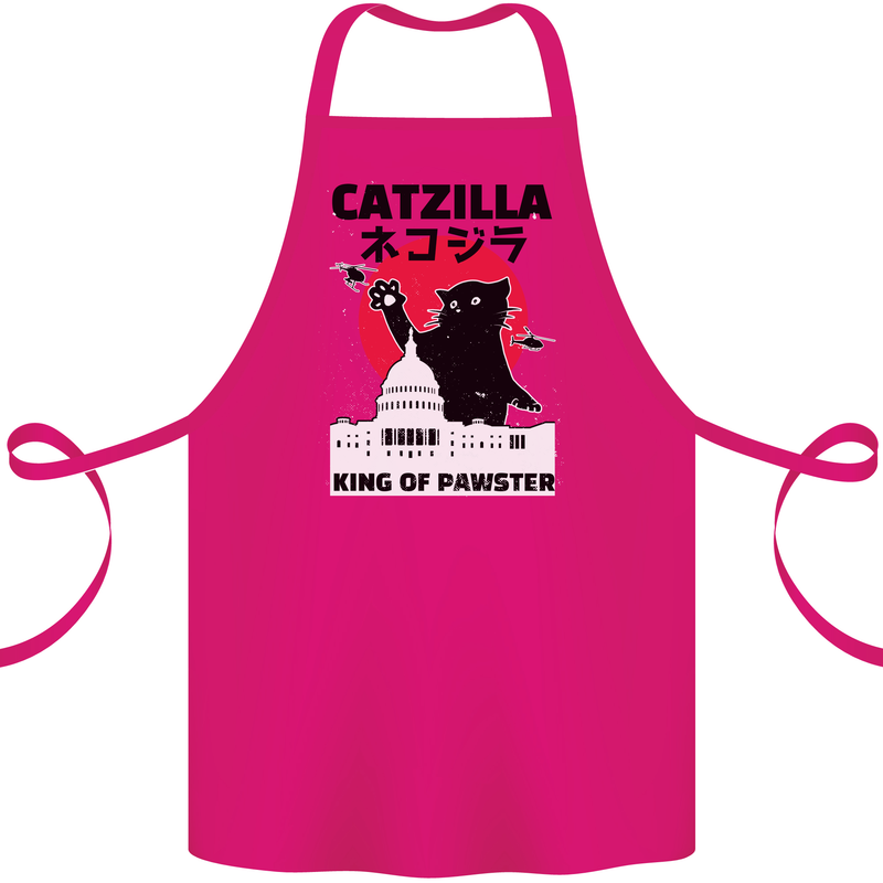 Catzilla Funny Cat Parody Cotton Apron 100% Organic Pink