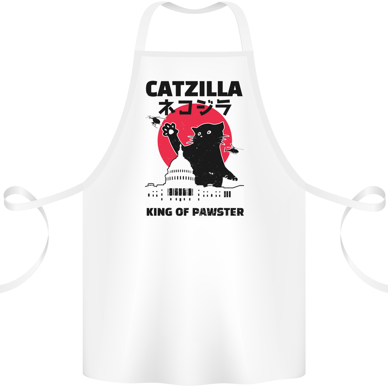 Catzilla Funny Cat Parody Cotton Apron 100% Organic White