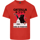 Catzilla Funny Cat Parody Kids T-Shirt Childrens Red