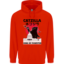 Catzilla Funny Cat Parody Mens 80% Cotton Hoodie Bright Red