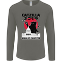 Catzilla Funny Cat Parody Mens Long Sleeve T-Shirt Charcoal