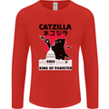 Catzilla Funny Cat Parody Mens Long Sleeve T-Shirt Red