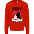 Catzilla Funny Cat Parody Mens Sweatshirt Jumper Bright Red