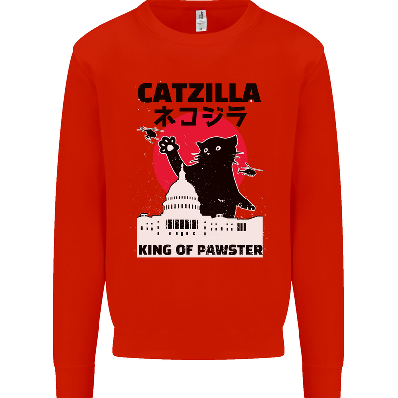 Catzilla Funny Cat Parody Mens Sweatshirt Jumper Bright Red