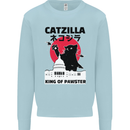 Catzilla Funny Cat Parody Mens Sweatshirt Jumper Light Blue