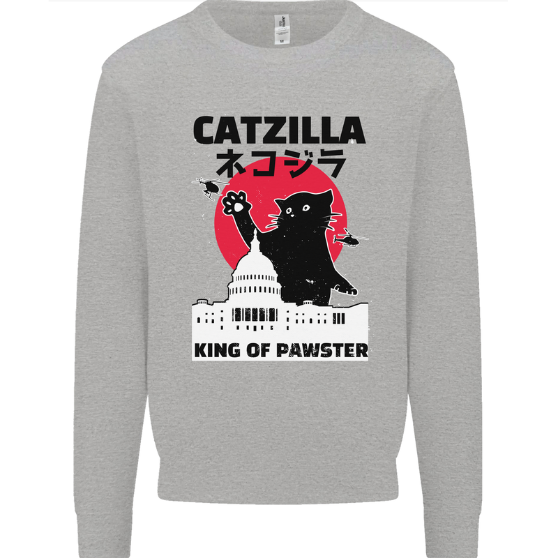 Catzilla Funny Cat Parody Mens Sweatshirt Jumper Sports Grey