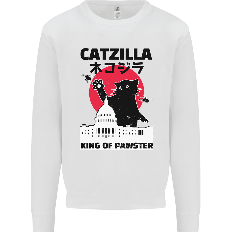 Catzilla Funny Cat Parody Mens Sweatshirt Jumper White