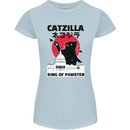 Catzilla Funny Cat Parody Womens Petite Cut T-Shirt Light Blue