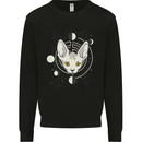 Celestial Cat Moon Phases Kids Sweatshirt Jumper Black
