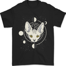 Celestial Cat Moon Phases Mens T-Shirt 100% Cotton Black