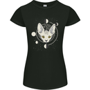 Celestial Cat Moon Phases Womens Petite Cut T-Shirt Black