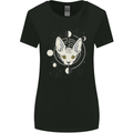 Celestial Cat Moon Phases Womens Wider Cut T-Shirt Black