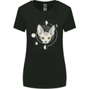 Celestial Cat Moon Phases Womens Wider Cut T-Shirt Black