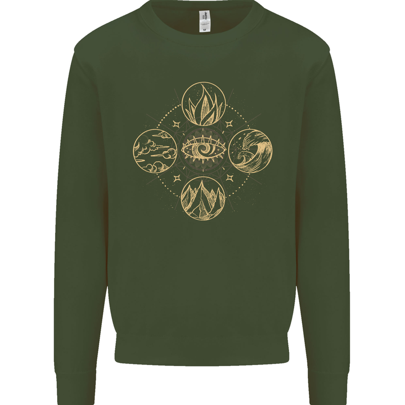 Celestial Elements Astrology Star Sign Kids Sweatshirt Jumper Forest Green