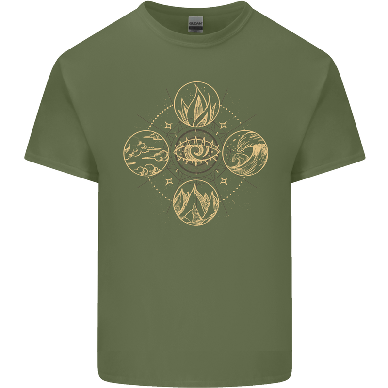 Celestial Elements Astrology Star Sign Mens Cotton T-Shirt Tee Top Military Green