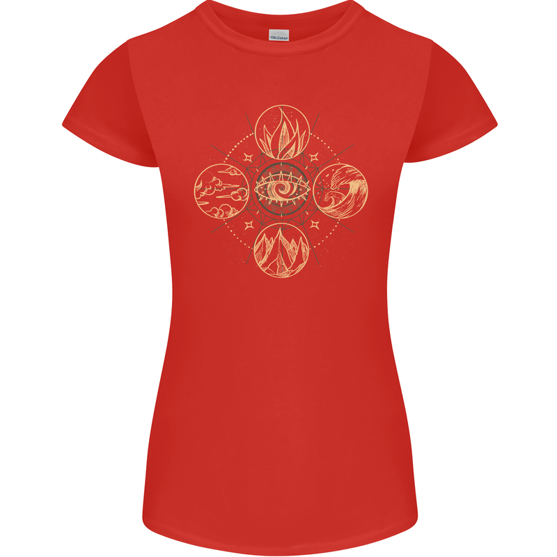 Celestial Elements Astrology Star Sign Womens Petite Cut T-Shirt Red