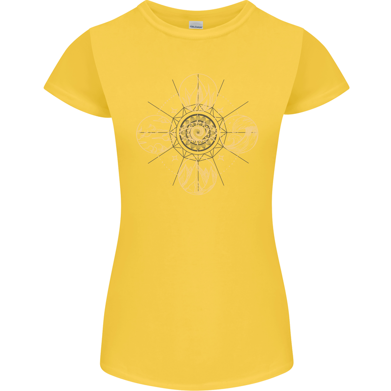 Celestial Elements Astrology Star Sign Womens Petite Cut T-Shirt Yellow