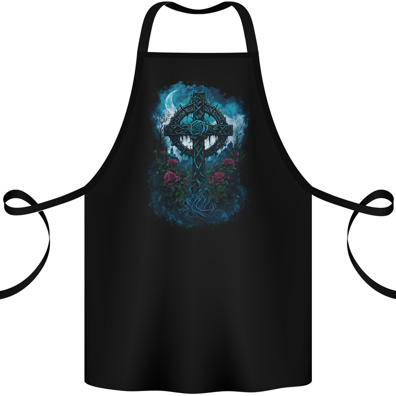 Celtic Cross in a Gothic Graveyard Cotton Apron 100% Organic Black