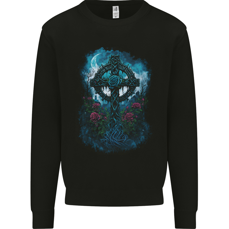 Celtic Cross in a Gothic Graveyard Kids Sweatshirt Jumper Black