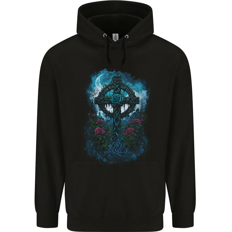 Celtic Cross in a Gothic Graveyard Mens 80% Cotton Hoodie Black