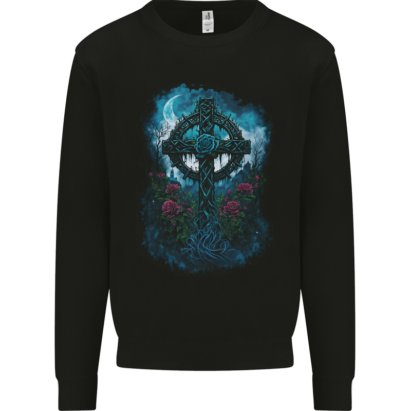 Celtic Cross in a Gothic Graveyard Mens Sweatshirt Jumper Black