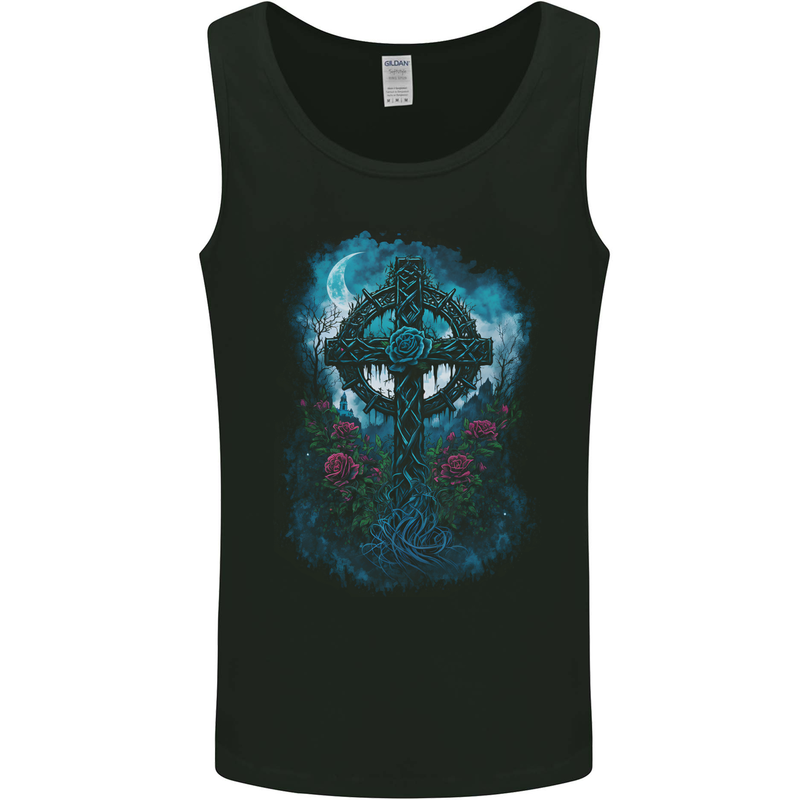 Celtic Cross in a Gothic Graveyard Mens Vest Tank Top Black