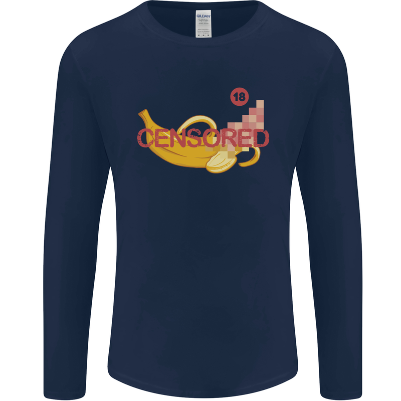 Censored Banana Funny Rude Sexy Mens Long Sleeve T-Shirt Navy Blue