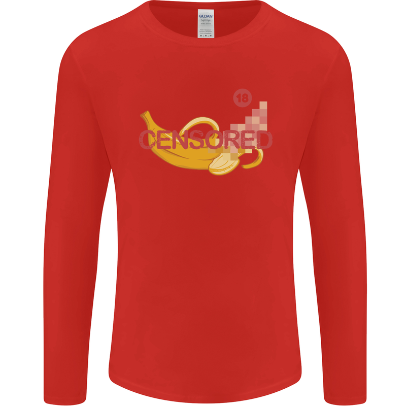 Censored Banana Funny Rude Sexy Mens Long Sleeve T-Shirt Red