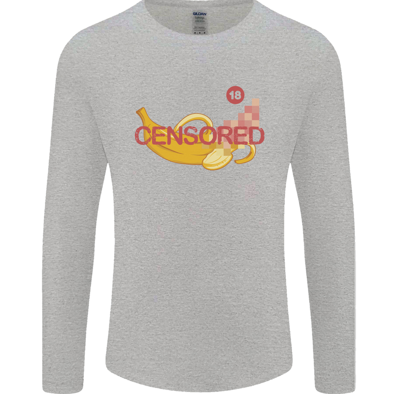 Censored Banana Funny Rude Sexy Mens Long Sleeve T-Shirt Sports Grey