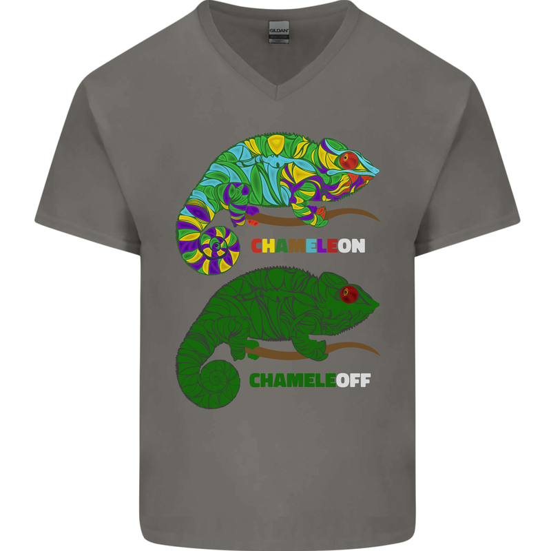 Chameleon Chameleoff Funny Off On Mens V-Neck Cotton T-Shirt Charcoal