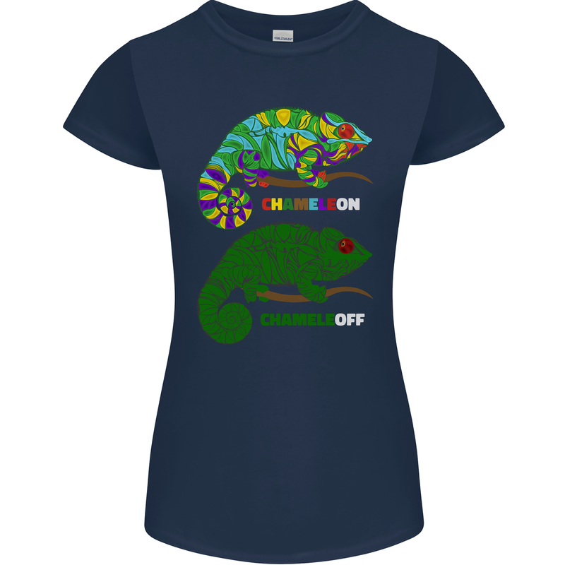 Chameleon Chameleoff Funny Off On Womens Petite Cut T-Shirt Navy Blue