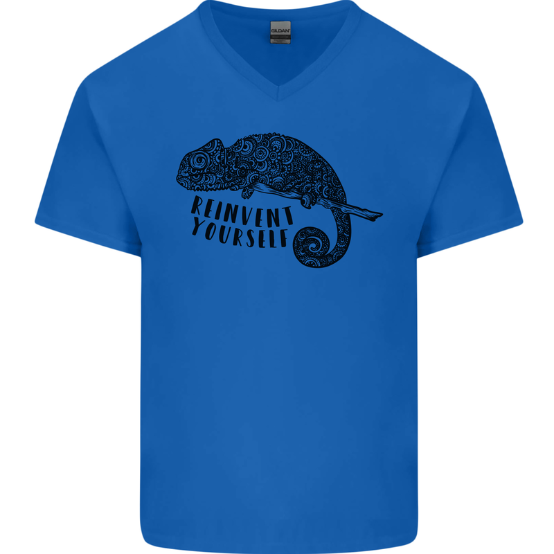Chameleon Reinvent Yourself Mens V-Neck Cotton T-Shirt Royal Blue