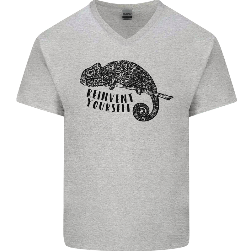 Chameleon Reinvent Yourself Mens V-Neck Cotton T-Shirt Sports Grey