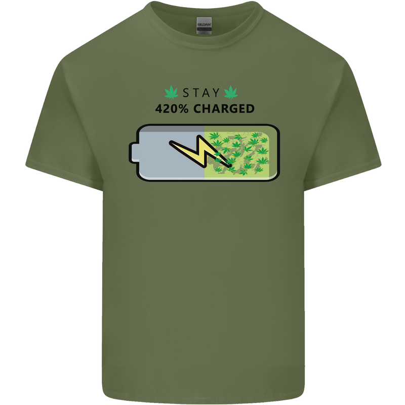 Charged Funny Bong Weed Cannabis Drugs Mens Cotton T-Shirt Tee Top Military Green