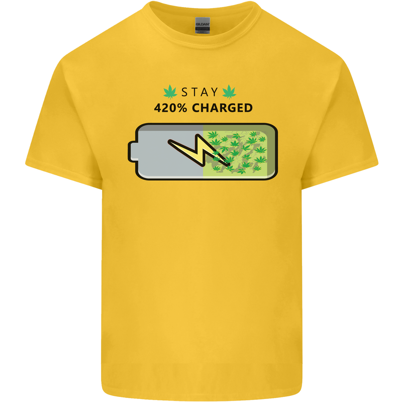 Charged Funny Bong Weed Cannabis Drugs Mens Cotton T-Shirt Tee Top Yellow