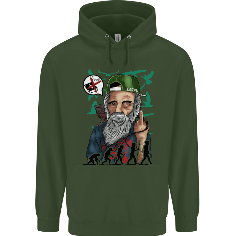 Charles Darwin Evolution Atheist Atheism Childrens Kids Hoodie Forest Green