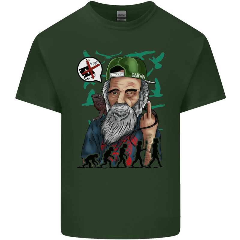 Charles Darwin Evolution Atheist Atheism Mens Cotton T-Shirt Tee Top Forest Green